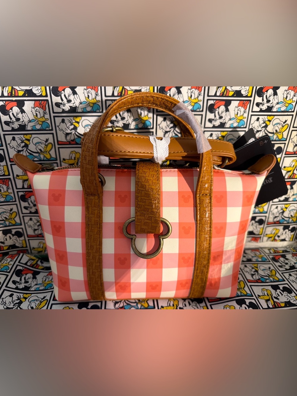 Loungefly Disney Mickey Mouse Gingham Picnic Basket Crossbody/Purse Bag, NWT - Picture 2 of 11